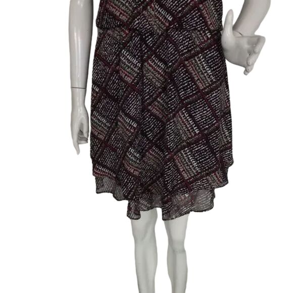 WHBM Dress, M, Smocked Neck/Keyhole, Sleeveless, Black/Purple-White Geometric - Picture 9 of 14